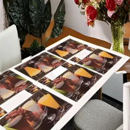 REVEXO 12Pc Brown & Yellow Printed Non Slip Table Placemats With Coasters-49