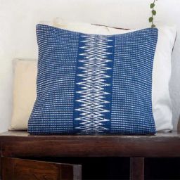Peepul Tree Indigo & White Pure Cotton Handwoven Cushion Cover-48