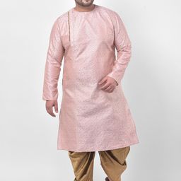 DEYANN PLUS Men Pink Jacquard Silk Kurta-picture-16