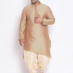 KISAH PLUS Men Beige & Cream-Coloured Embroidered Kurta with Dhoti Pants-7