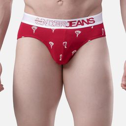UnderJeans by Spykar Men Maroon & White Printed Cotton Basic Briefs UJMBRPBC003-picture-47