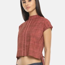 ISU Women Maroon Checked High-Low Crop Top-image-96