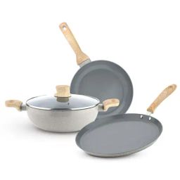 Bergner Terra Grey Aluminium Induction Bottom Non-Stick 4 Pcs Cookware Set-image-70