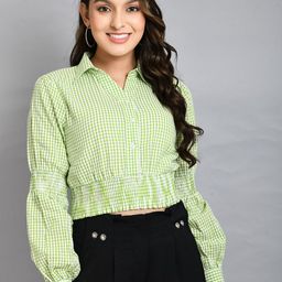 PRETTY LOVING THING Pure Cotton Checked Shirt Style Crop Top-image-89