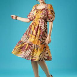 Globus Multicolor Printed Fit & Flare Dress-image-4