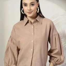 Melon By plusS Brown Cotton Plain Top-image-63