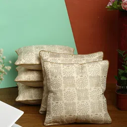 HOSTA HOMES Set of 5 Cream Ethnic Motifs Printed Square Cushion Cover-image-74