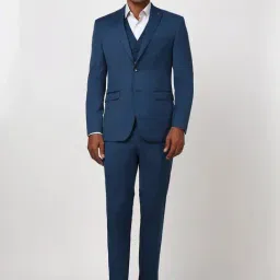 Peter England Elite Blue Slim Fit Three Piece Suit-picture-4