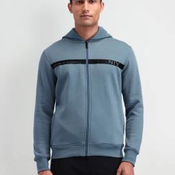 Arrow New York Blue Cotton Regular Fit Logo Printed Hooded Sweatshirt-picture-34