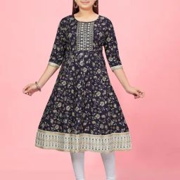 Aarika Girls Navy Embroidered Kurti Set-picture-11