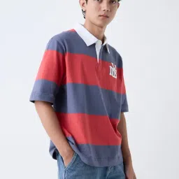 nuon men Nuon by Westside Red Striped Relaxed-Fit Cotton Polo T-Shirt-picture-1
