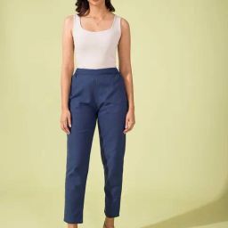 Go Colors! Blue Linen Printed Pencil Pants-image-92