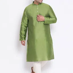 KISAH PLUS Men Green & Cream-Coloured Solid Kurta with Pyjamas-5
