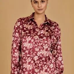 Urban Sundari Red Satin Casual Fit Floral Print Shirt-picture-30