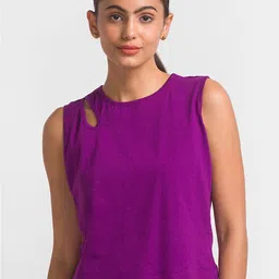 Globus Purple Solid Cut Out Sleeveless Top-picture-0