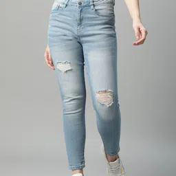 Mast & Harbour Women Blue Skinny Fit Mildly Distressed Light Fade Stretchable Jeans-picture-38