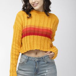 FOREVER 21 Women Mustard Yellow & Red Colourblocked Sweater-7