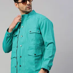 VOXATI Men Washed Longline Tailored Jacket with Patchwork image 5