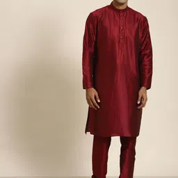 SOJANYA Men Maroon Jacquard Kurta-image-59