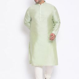 KISAH PLUS Men Green & White Solid Kurta with Churidar-picture-35