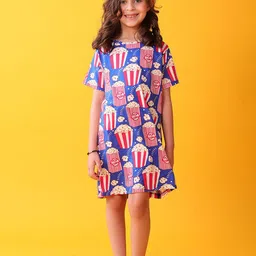 Anthrilo Girls Popcorn Printed Pure Cotton Nightdress-image-75