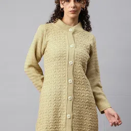 One Femme Women Cable Knit Woollen Longline Cardigan-image-95