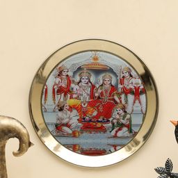 vedas Mystic Indiana Gold Toned & White Printed Ram Darbar Metal Wall Decor Plates-image-48