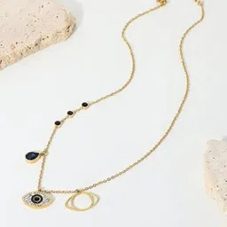 JEWILLEY Gold Plated American Diamond Studded Anti Tarnish Evil Eye Pendant Necklace-43