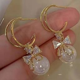 Tiso Trendy Pearl Earrings & Stone Danglers | Bow & Butterfly Style for Girls-6