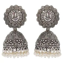 Panash Silver Copper Beaded Jhumki Earrings-28