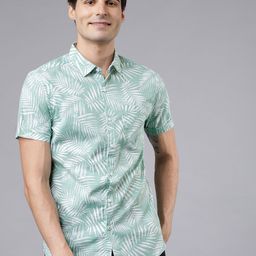 HIGHLANDER Men Green & White Slim Fit Printed Casual Shirt-image-74