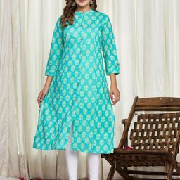VEDANA Floral Printed Cotton Mandarin Collar A-Line Kurta-image-67