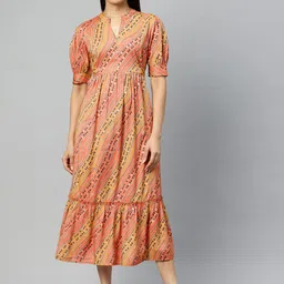 Cottinfab Print Puff Sleeves Fit & Flare Midi Dress-picture-43