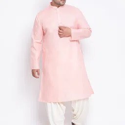 KISAH PLUS Men Pink & White Solid Kurta with Dhoti Pants-50