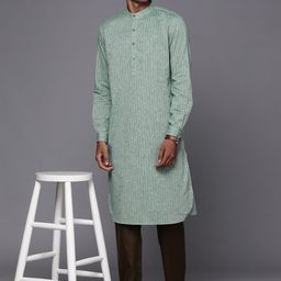 Fabindia Men Green & Yellow Cotton Linen  Kurta-picture-35