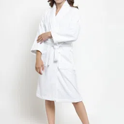 MYTRIDENT Women White Solid Bath Robe-image-21