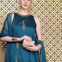 House of Pataudi Embroidered Sequinned Jashn Kurta With Palazzos & Dupatta-51