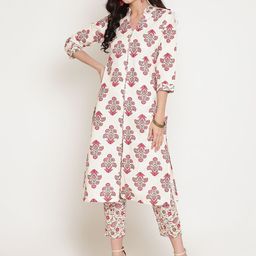 Sera Women Off-White & Pink Printed Straight Kurta-35