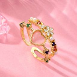 SALTY Gemstone Heart Ring With Floral For Women & Girls-image-58