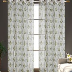 Galaxy Home Decor Green & Transparent 2 Pieces Floral Printed Sheer Long Door Curtains-image-94