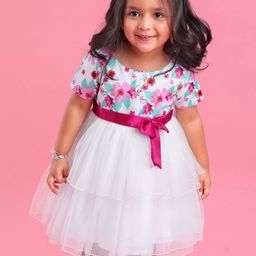 Babyhug Cap Sleeves Frock HD Floral Print - Off White-image-35