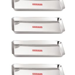 HAZEL Stainless Steel Serving Trays Rectangle Premium Dining Table Plater Silver - Pack of 4-image-25