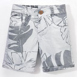 Little Kangaroos Above Knee Length Shorts Leaf Print - Grey-image-2