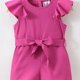 Kookie Kids Frill Sleeves Solid Jumpsuit with Fabric Belt - Pink-image-59