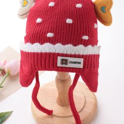 Babyhug Woollen Cap With Heart Applique - Red-image-90