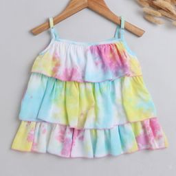 The Magic Wand Sleeveless Patel Crumple Tie & Dye Tiered Top - Multi Colour-image-53