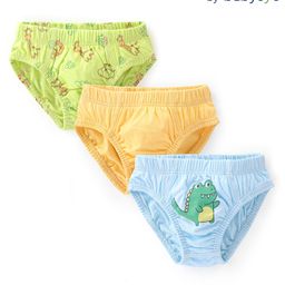 Babyoye Eco Conscious 100% Cotton With Antibacterial Finish Briefs Dino Print Pack of 3 - Yellow Blue & Green-image-88
