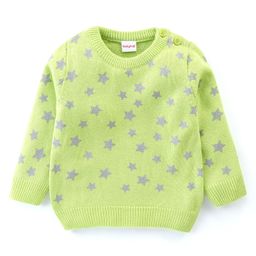 Babyhug 100% Acrylic Knit Full Sleeves Sweater With Star Print - Green-image-76