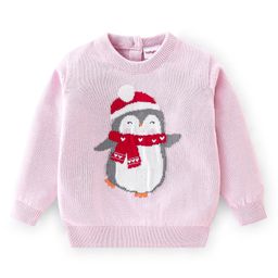 Babyhug Cotton Knit Full Sleeves Sweater with Penguin Design - Pink-image-26