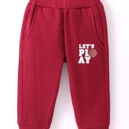 Zero Fleece Full Length Lounge Pant With Text Print - Red-image-18